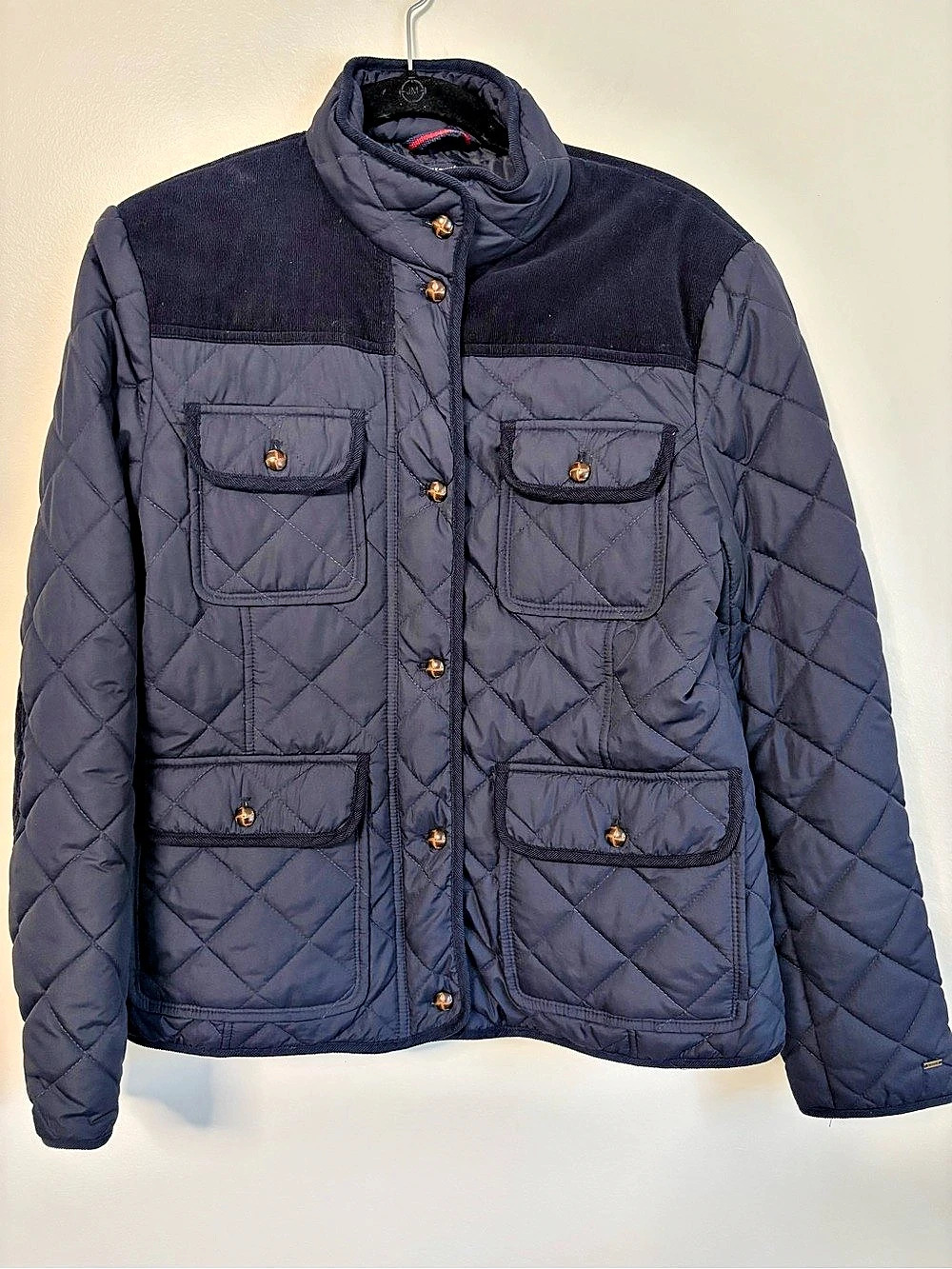 Tommy Hilfiger Navy Quilted Jacket Corduroy Equestrian Barn Coat Women’s Large